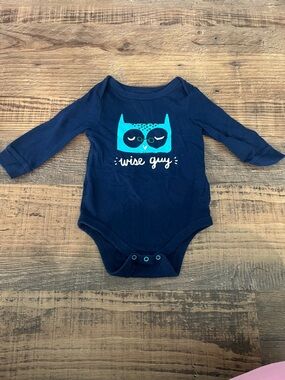Cat & Jack Navy Long-Sleeve One-Piece with Turquoise Owl Graphic
